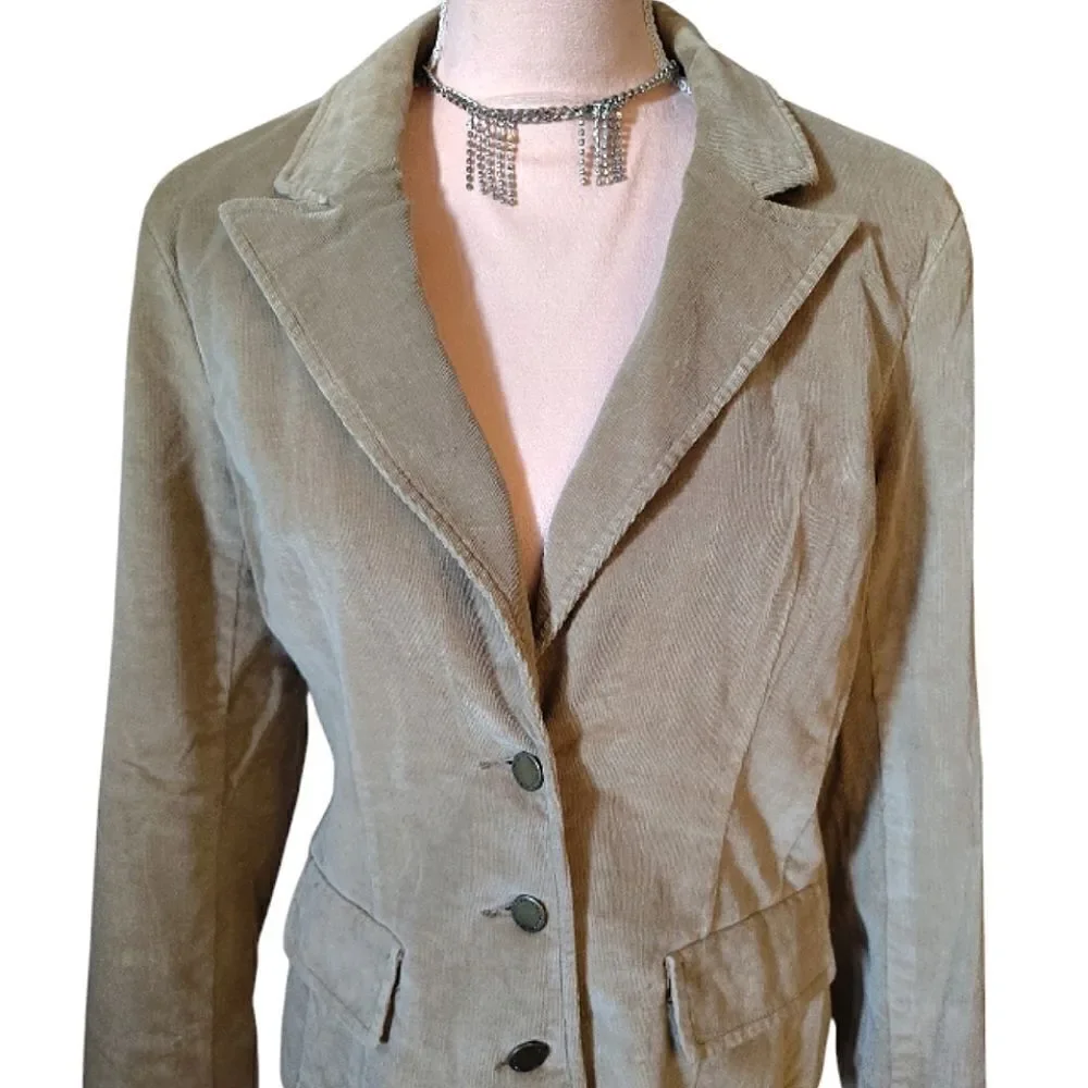 VTG Calvin Klein Beige Corduroy‎ Single Breasted Blazer Large *fits like Medium